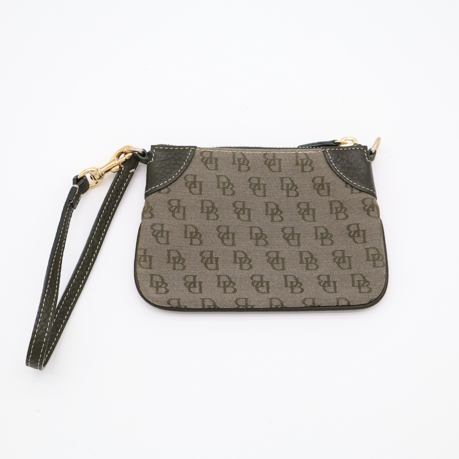 Dooney & Bourke Coin Purse Womens Olive Signature Leather Trim Wristlet Wallet